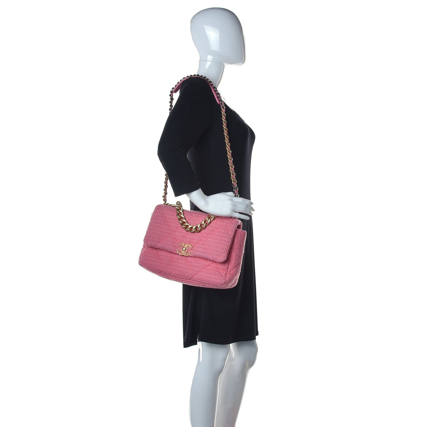 Metallic Tweed Quilted Large Chanel 19 Flap Pink