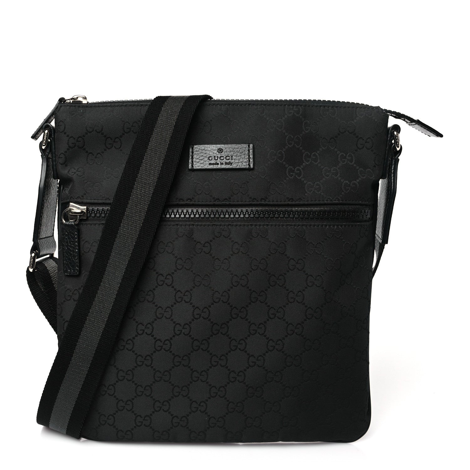 Gucci Nylon Monogram Small Flat Messenger Bag Black 1 of 10
