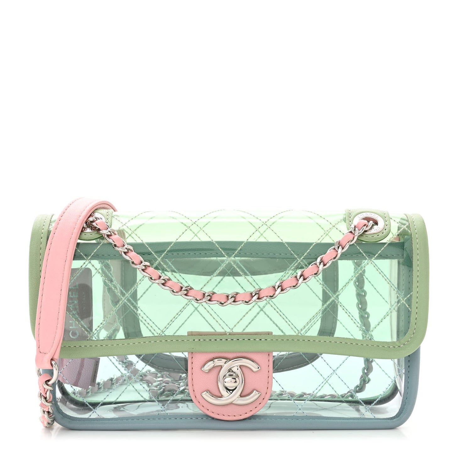 Lambskin PVC Quilted Mini Coco Splash Flap Blue Green
