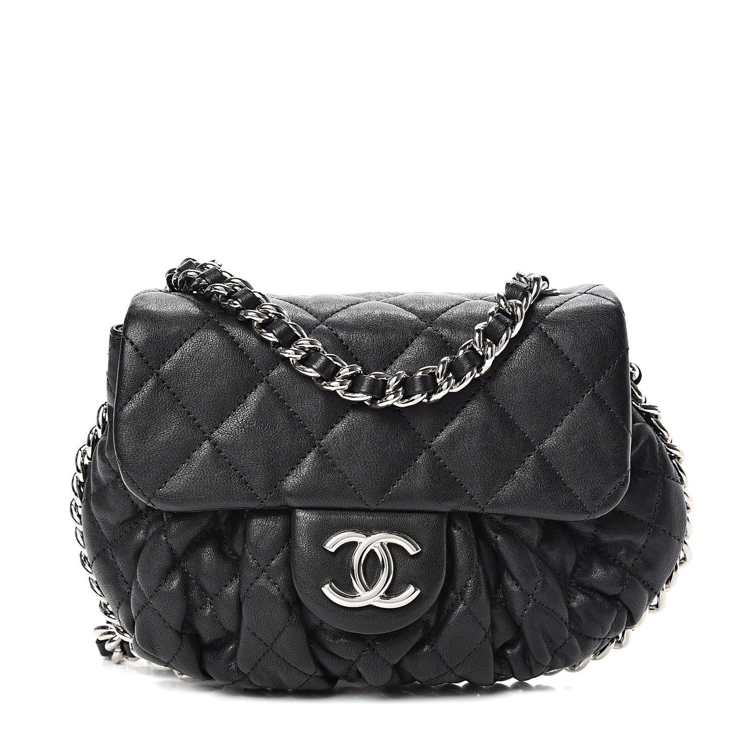 Washed Lambskin Quilted Mini Chain Around Flap Black