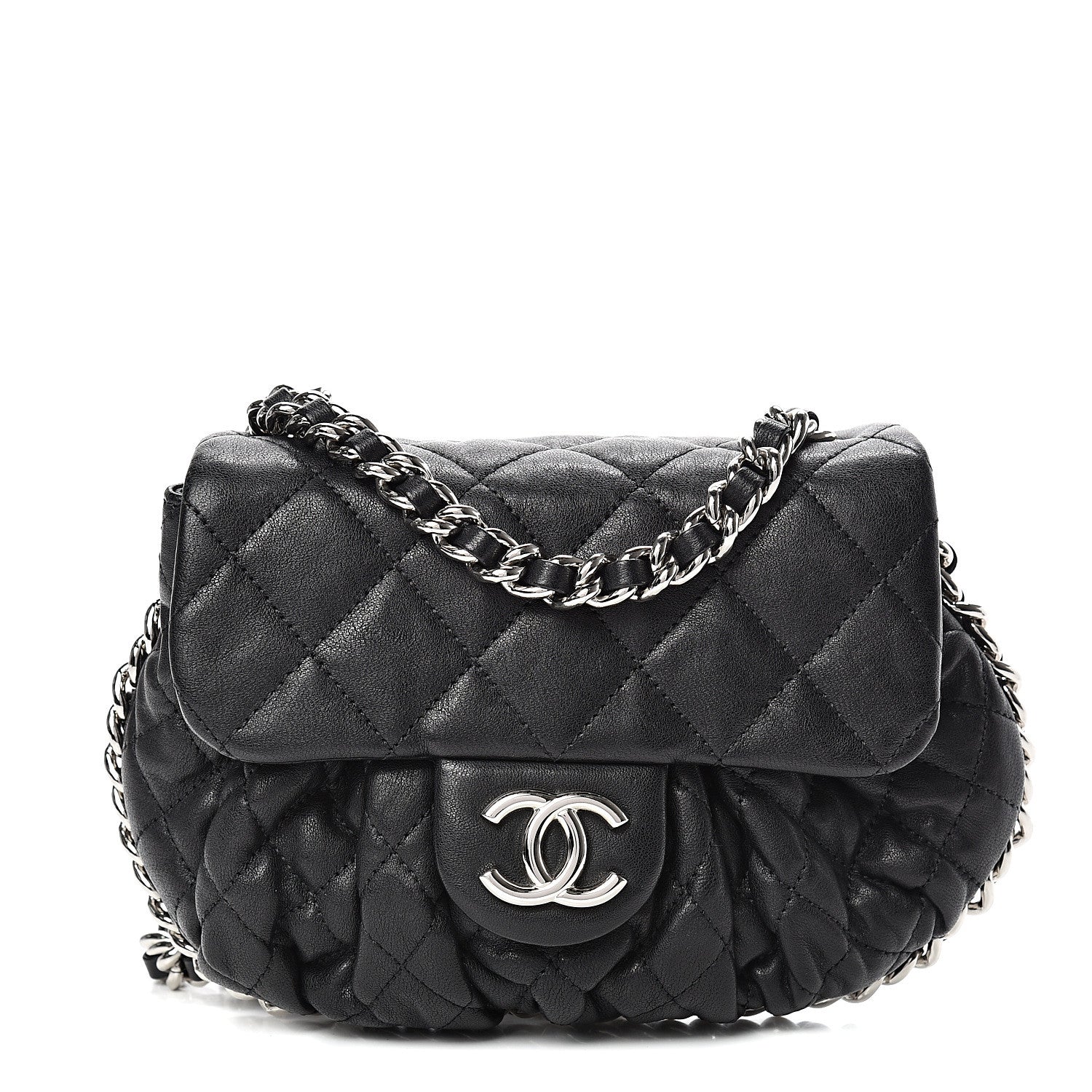 Chanel Washed Lambskin Quilted Mini Chain Around Flap Black 1 of 9