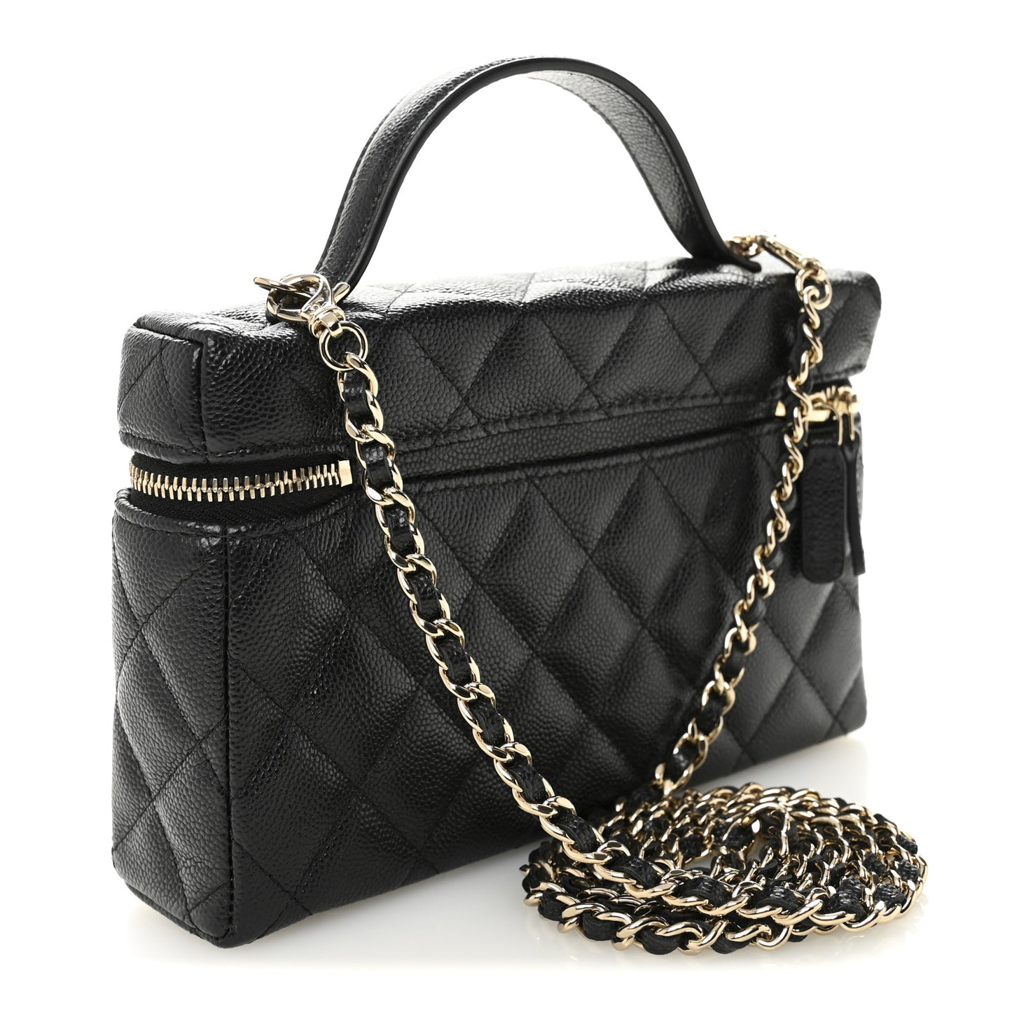 Caviar Quilted Top Handle Slim Vanity With Chain Black