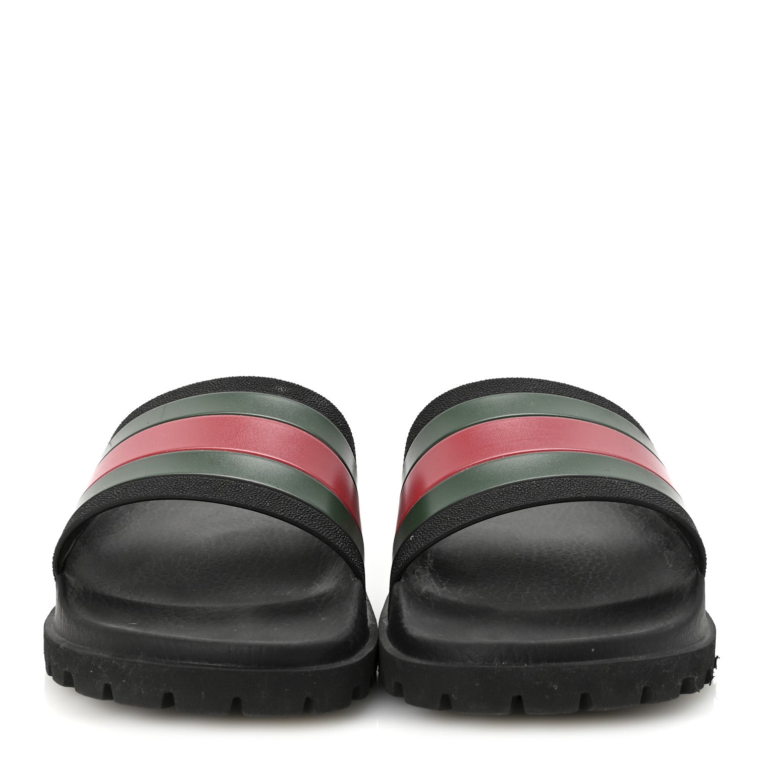 Gucci Rubber Web Mens Lug Sole Slide Sandals 7 Black Green Red 3 of 8