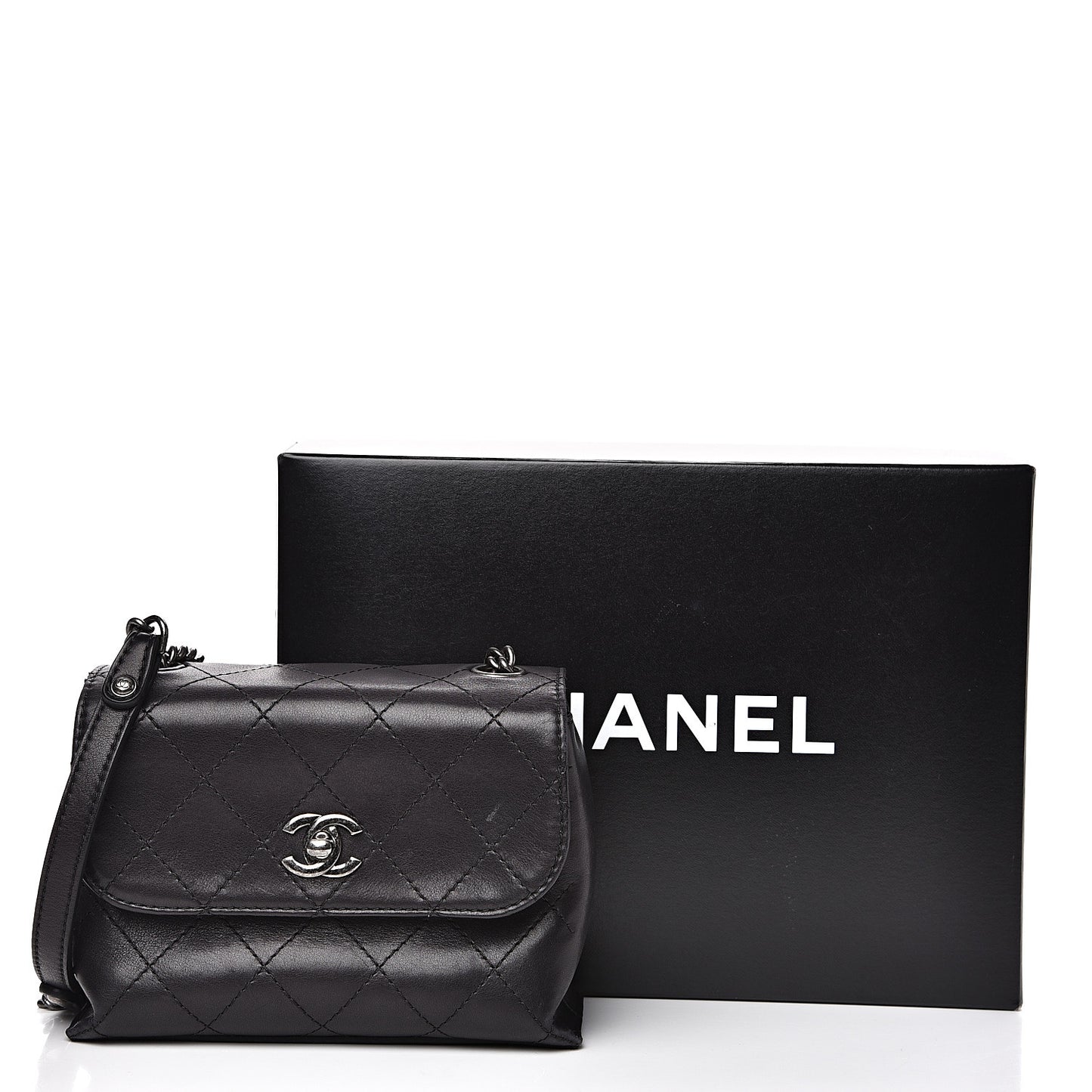 Calfskin Stitched Small Crossbody Flap Black