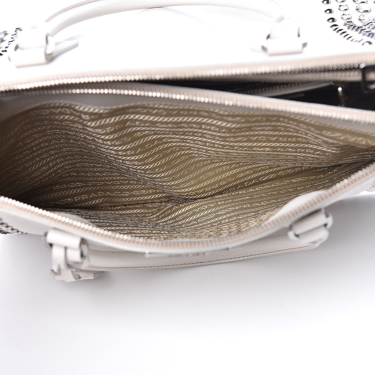 Prada Saffiano Lux Studded Crystal Medium Galleria Double Zip Tote Talco 9 of 12