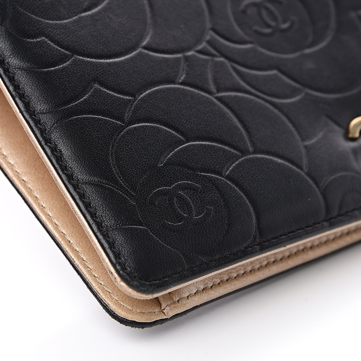 Chanel Lambskin Camellia Embossed Yen Wallet Black 8 of 14