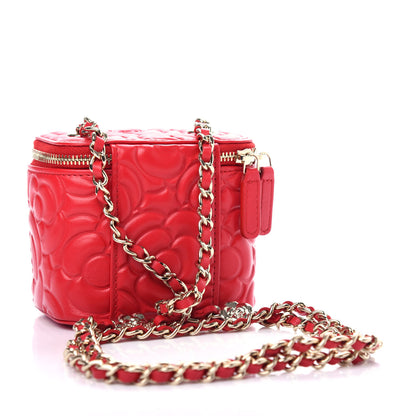 Chanel Lambskin Camellia Embossed Mini Vanity Case With Chain Red 3 of 11