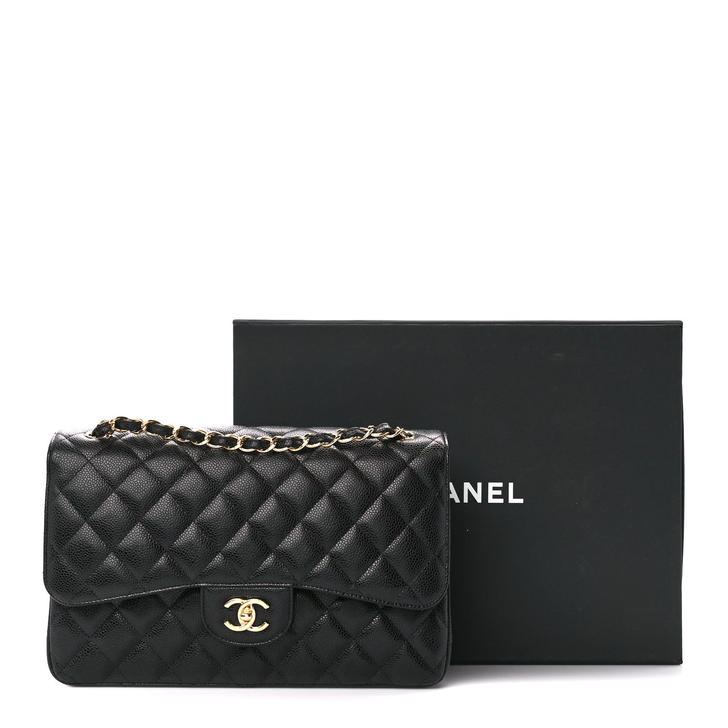 Caviar Quilted Jumbo Double Flap Black