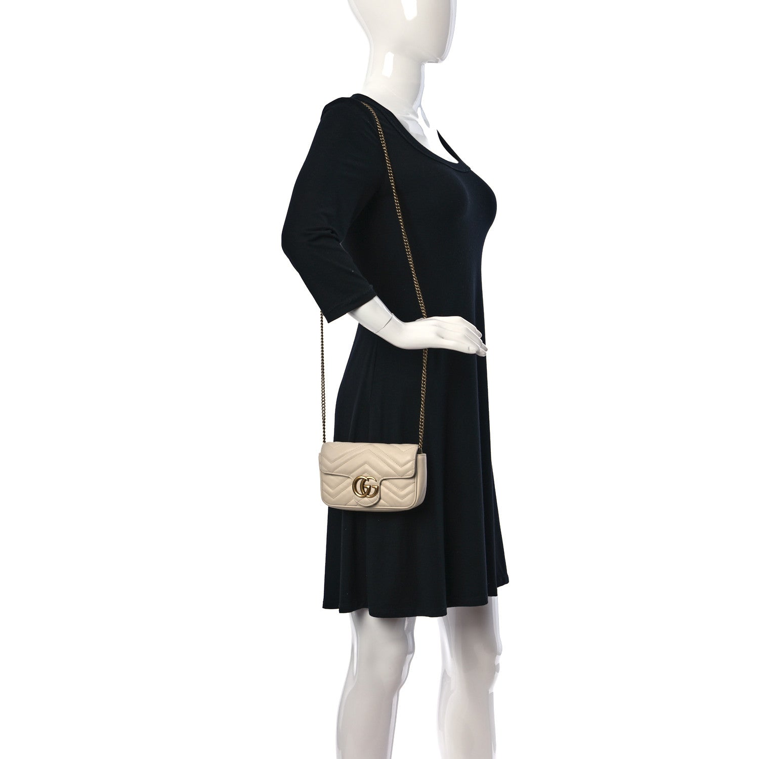 Gucci Calfskin Matelasse Super Mini GG Marmont Shoulder Bag White 2 of 13