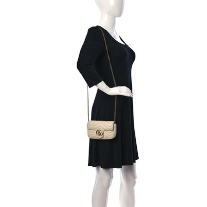 Gucci Calfskin Matelasse Super Mini GG Marmont Shoulder Bag White 2 of 13