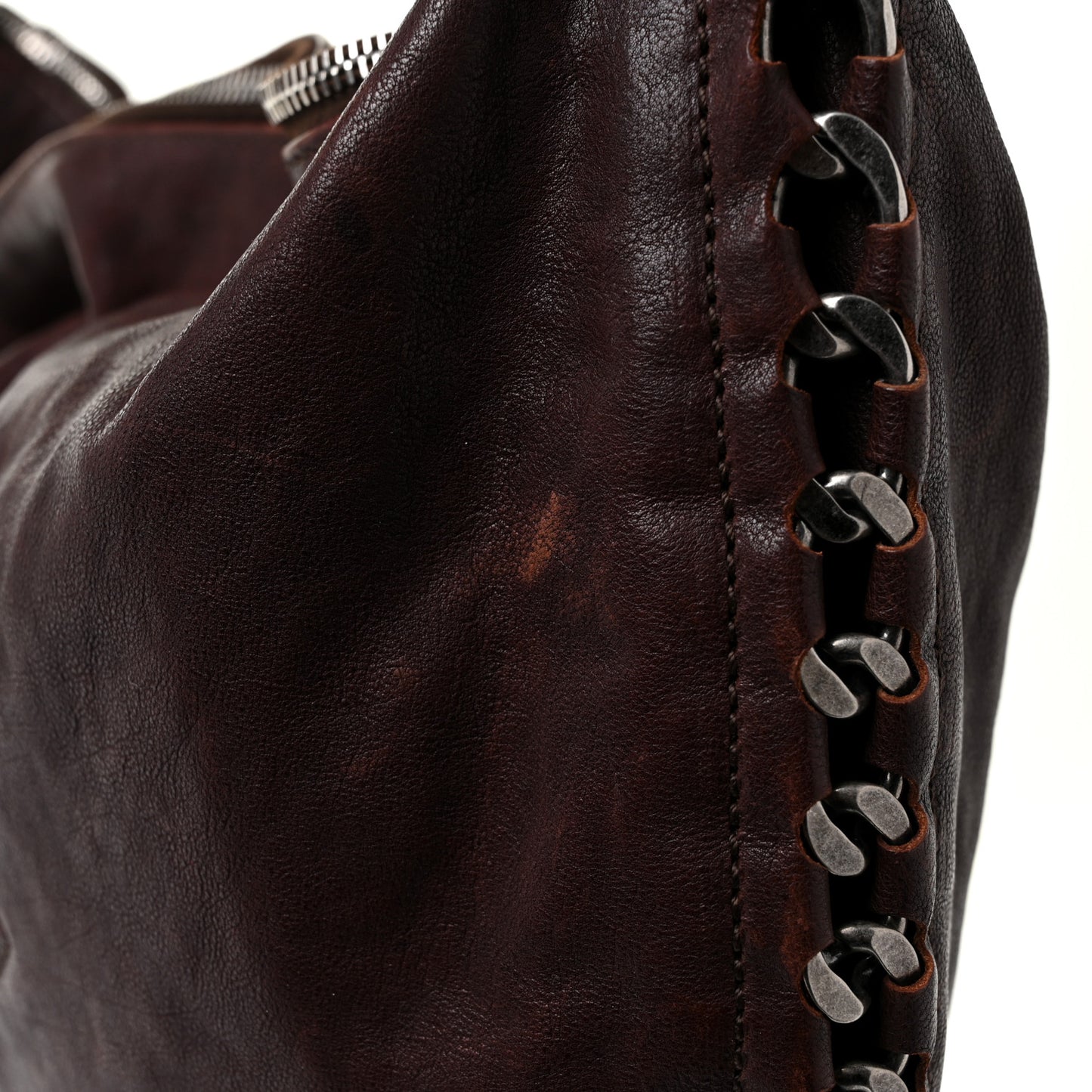Calfskin Modern Chain Hobo Brown