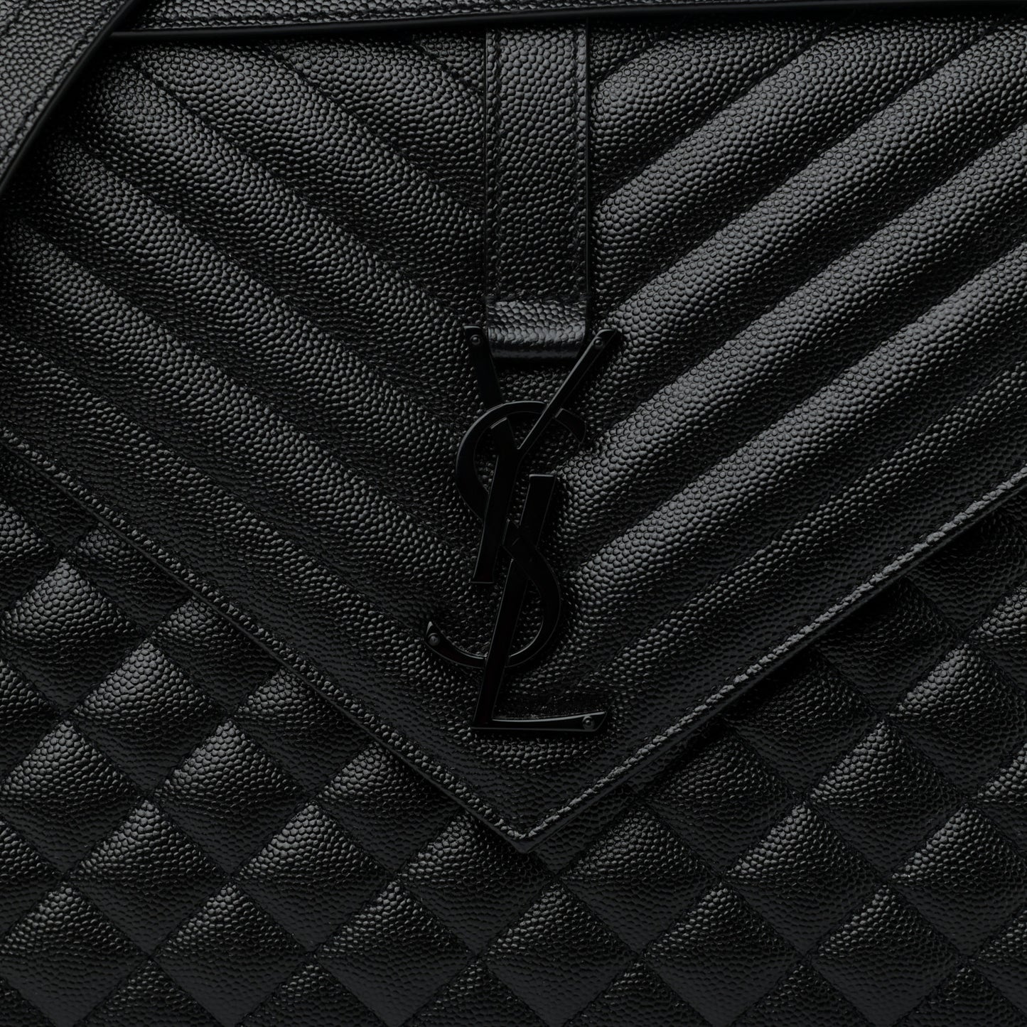 Grain De Poudre Textured Mixed Matelasse Large Triquilt Monogram Monochrome Satchel Black