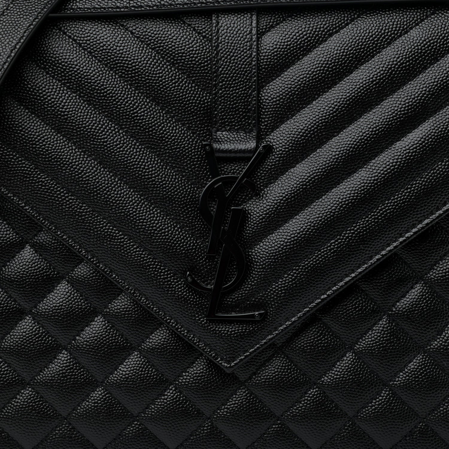 Saint Laurent Grain De Poudre Textured Mixed Matelasse Large Triquilt Monogram Monochrome Satchel Black 8 of 11