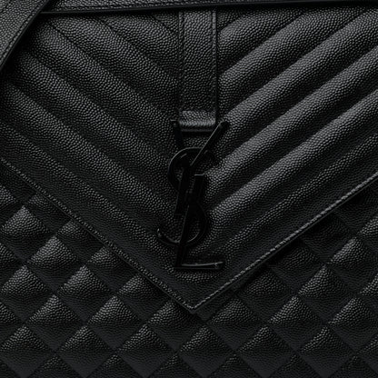 Saint Laurent Grain De Poudre Textured Mixed Matelasse Large Triquilt Monogram Monochrome Satchel Black 8 of 11