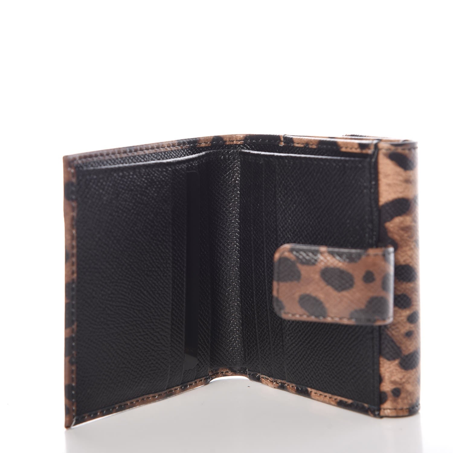 Dolce & Gabbana Dauphine Leopard Printed Logo French Flap Wallet Black 5 of 7