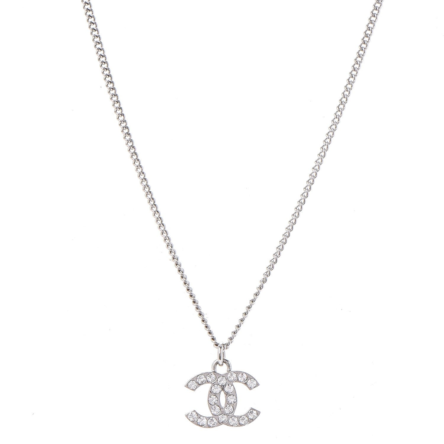 Chanel Crystal Timeless CC Necklace Silver 1 of 6