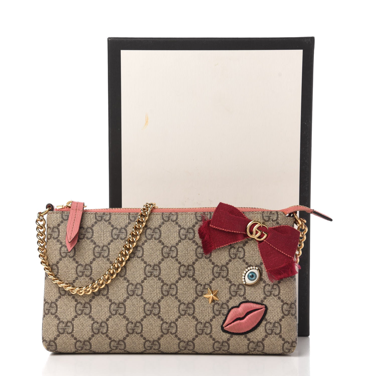 Gucci GG Supreme Monogram Face Embroidered Wrist Wallet Pink 11 of 11