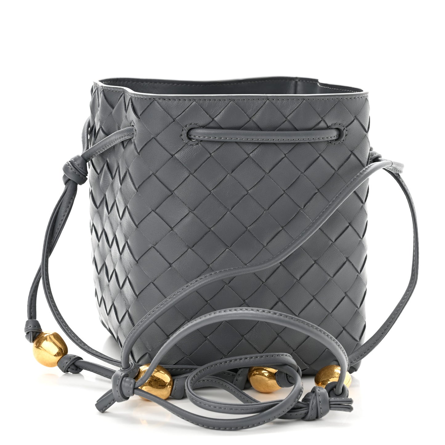 Nappa Intrecciato Small Drawstring Bucket Bag Thunder