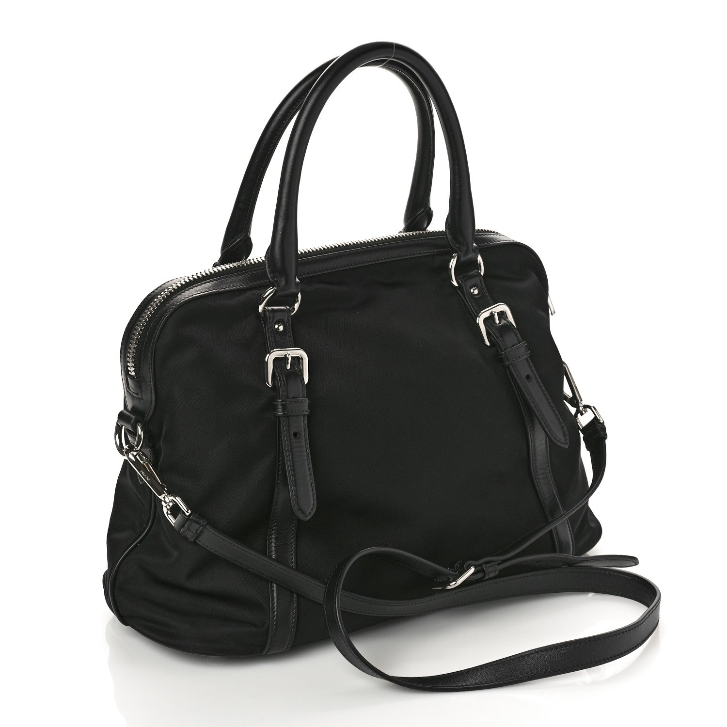 Prada Tessuto Nylon Calfskin Dome Satchel Black 2 of 8