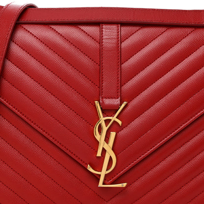 Saint Laurent Grain De Poudre Matelasse Chevron Large Monogram Satchel Lipstick Red 8 of 11