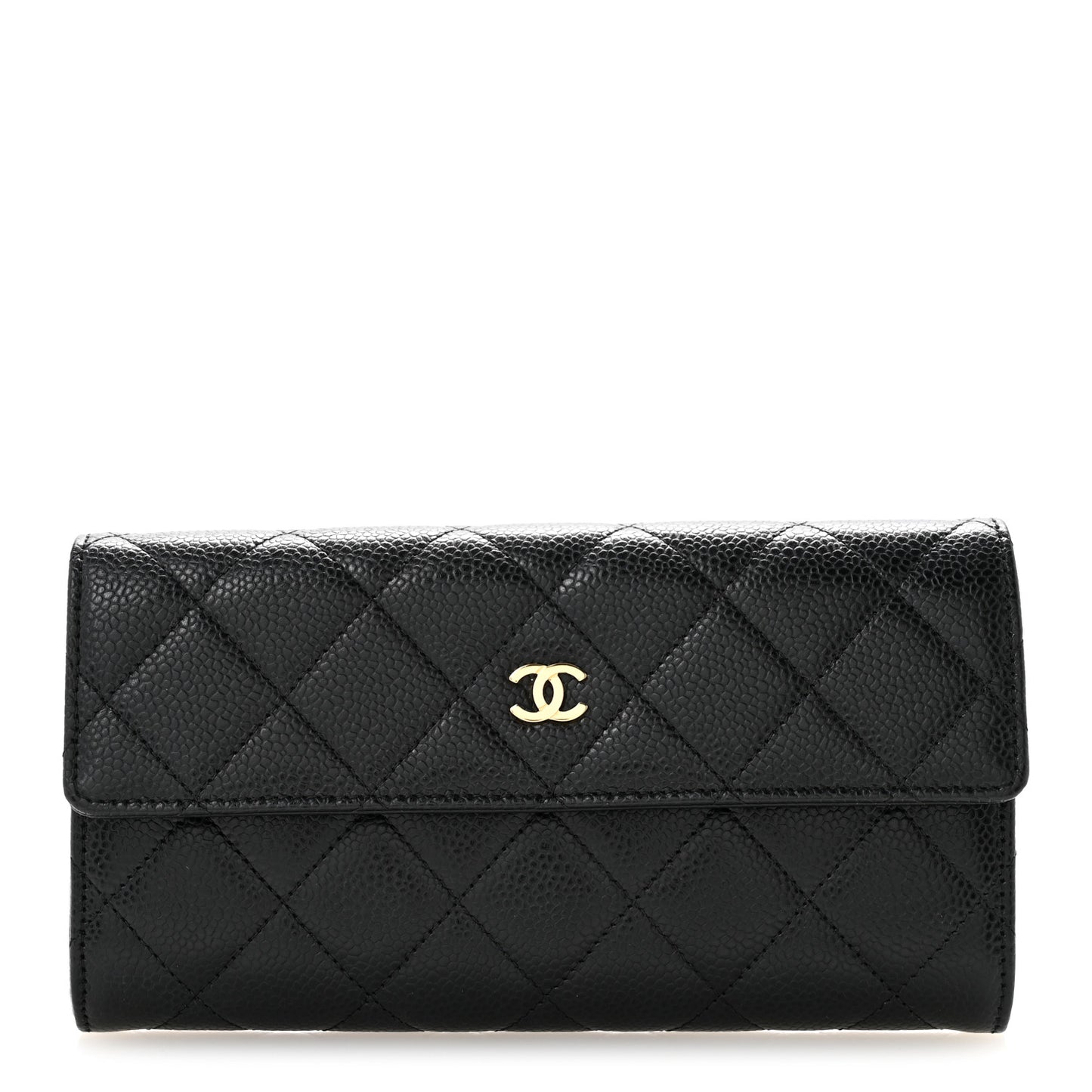 Caviar Quilted Large Gusset Flap Wallet Black