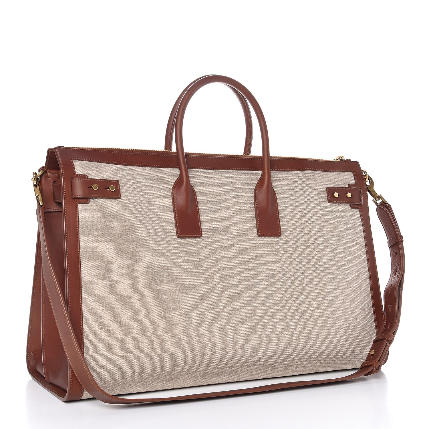 Saint Laurent Linen Calfskin Souple Sac De Jour 48H Duffle Cognac 4 of 12