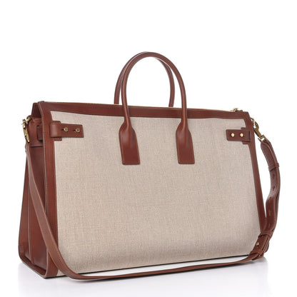 Saint Laurent Linen Calfskin Souple Sac De Jour 48H Duffle Cognac 4 of 12