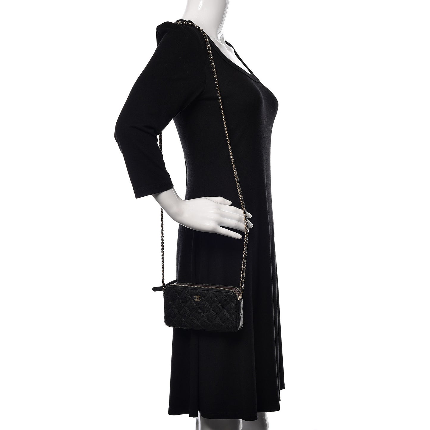 Caviar Quilted Small Clutch With Chain Black