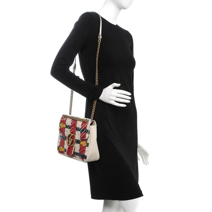 Gucci Calfskin Matelasse Trompe L'Oeil Print Medium GG Marmont Shoulder Bag Mystic White Hibiscus Red Marine Giallo 2 of 7