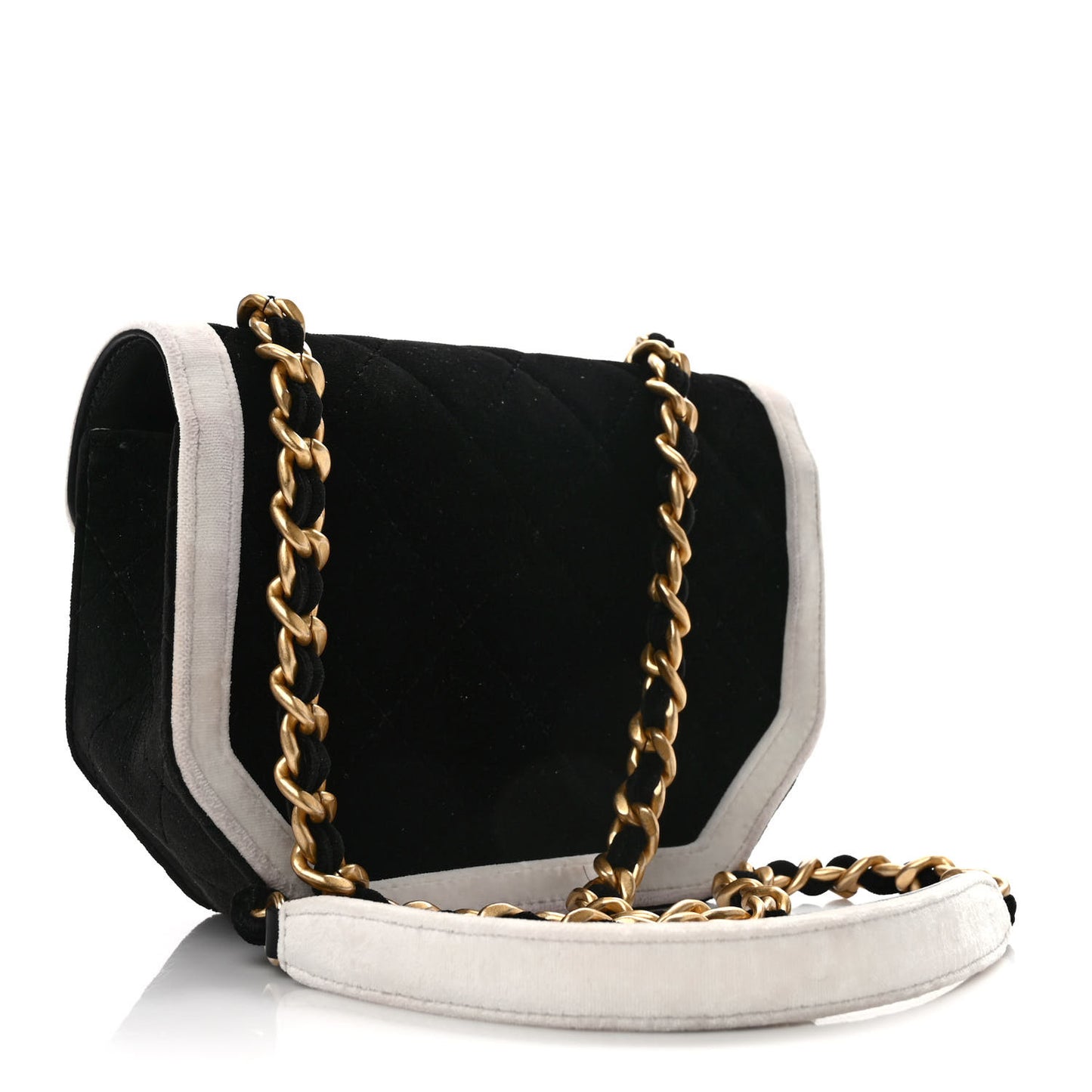 Velvet Quilted Mini Place Vendome Flap Black White