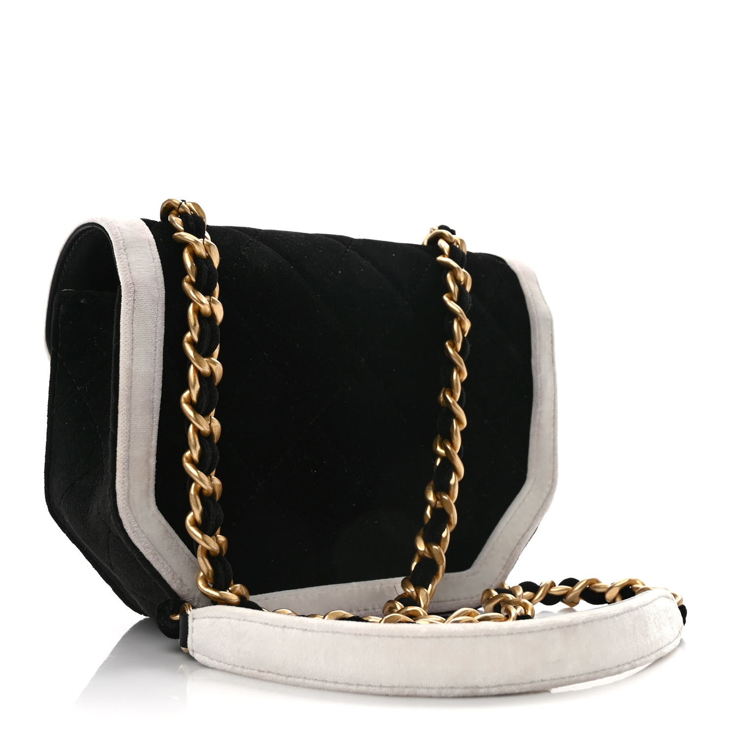 Chanel Velvet Quilted Mini Place Vendome Flap Black White 3 of 12
