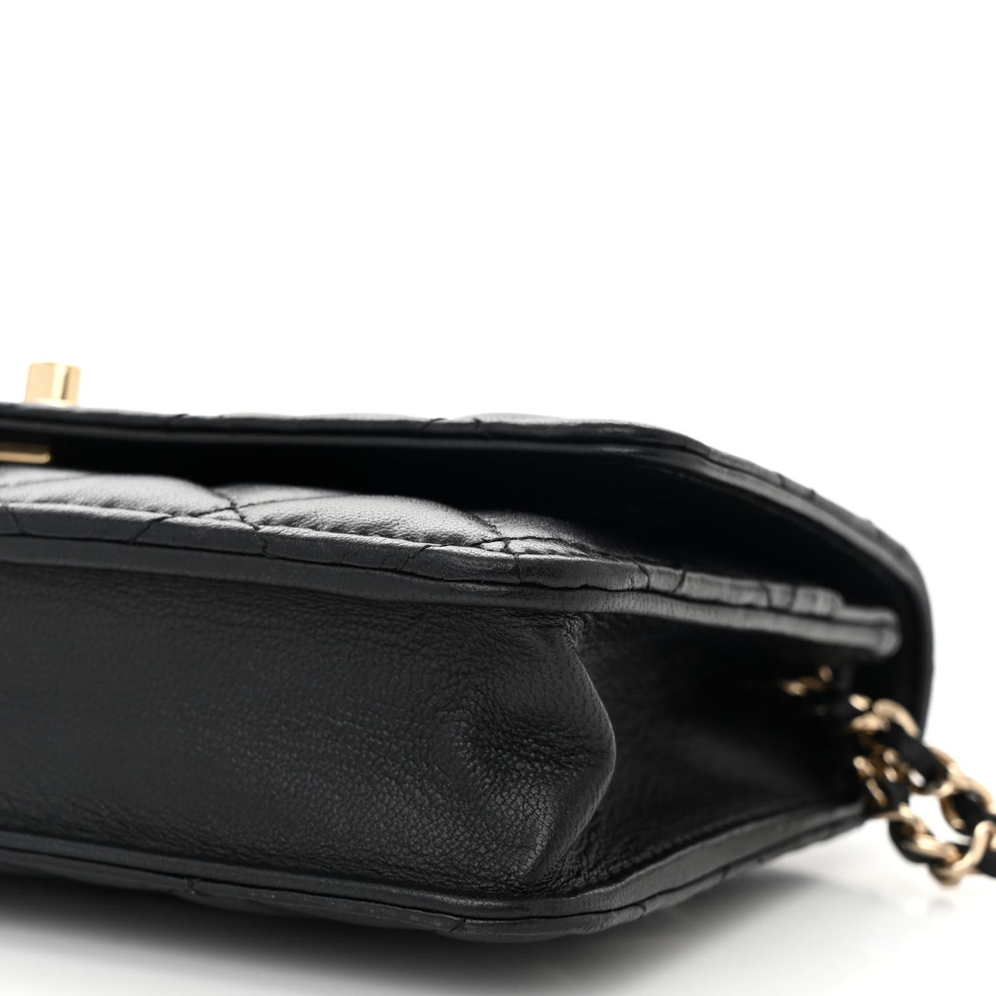 Lambskin Enamel Quilted Pearl Crush Wallet On Chain WOC Black