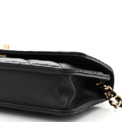 Chanel Lambskin Enamel Quilted Pearl Crush Wallet On Chain WOC Black 11 of 12