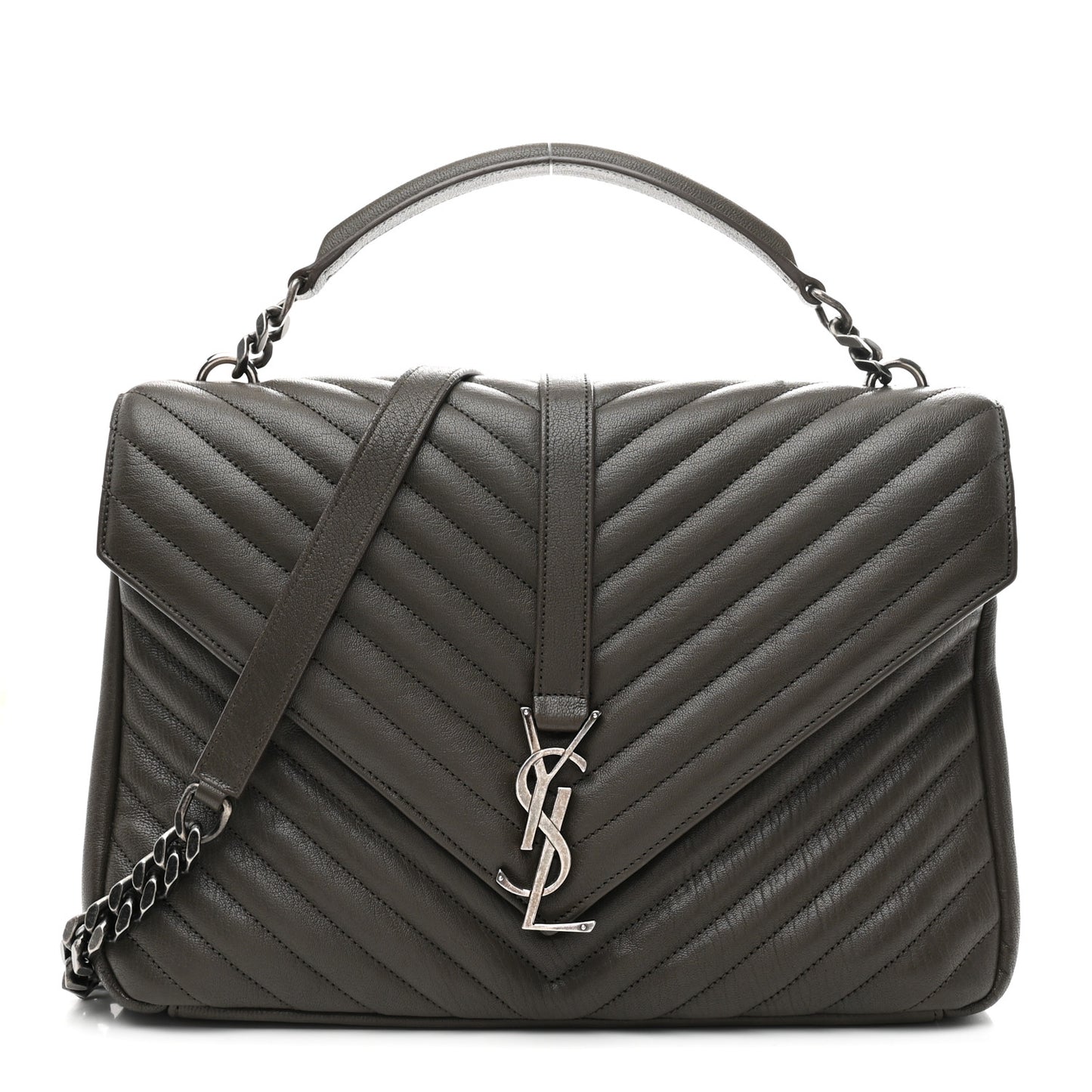 Sheepskin Matelasse Chevron Monogram Large College Satchel Dark Anthracite
