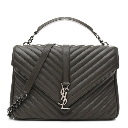 Saint Laurent Sheepskin Matelasse Chevron Monogram Large College Satchel Dark Anthracite 1 of 10