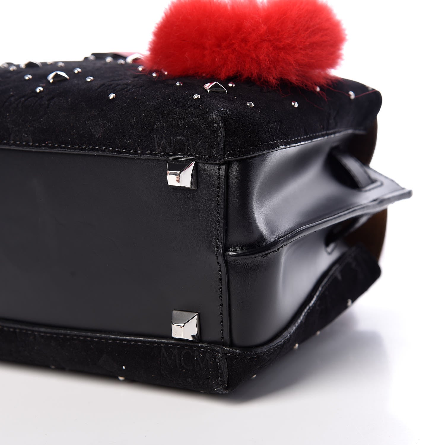 MCM Velvet Studded Mini Insignia Milla Tote Black 6 of 13