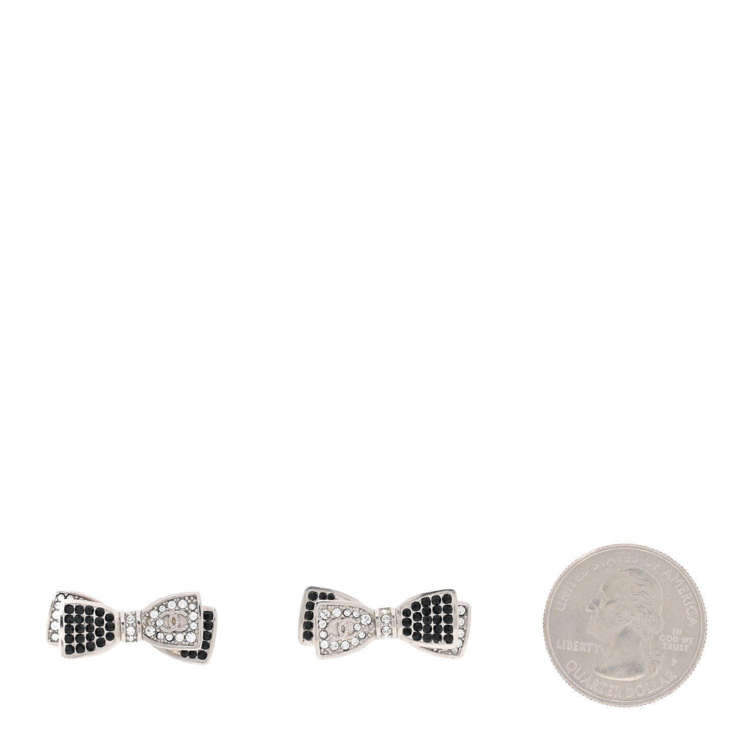 Chanel Crystal CC Bow Tie Earrings Black Silver 2 of 4