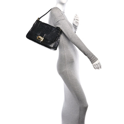Fendi Crocodile Beaded Gecko Mama Baguette Black 2 of 11