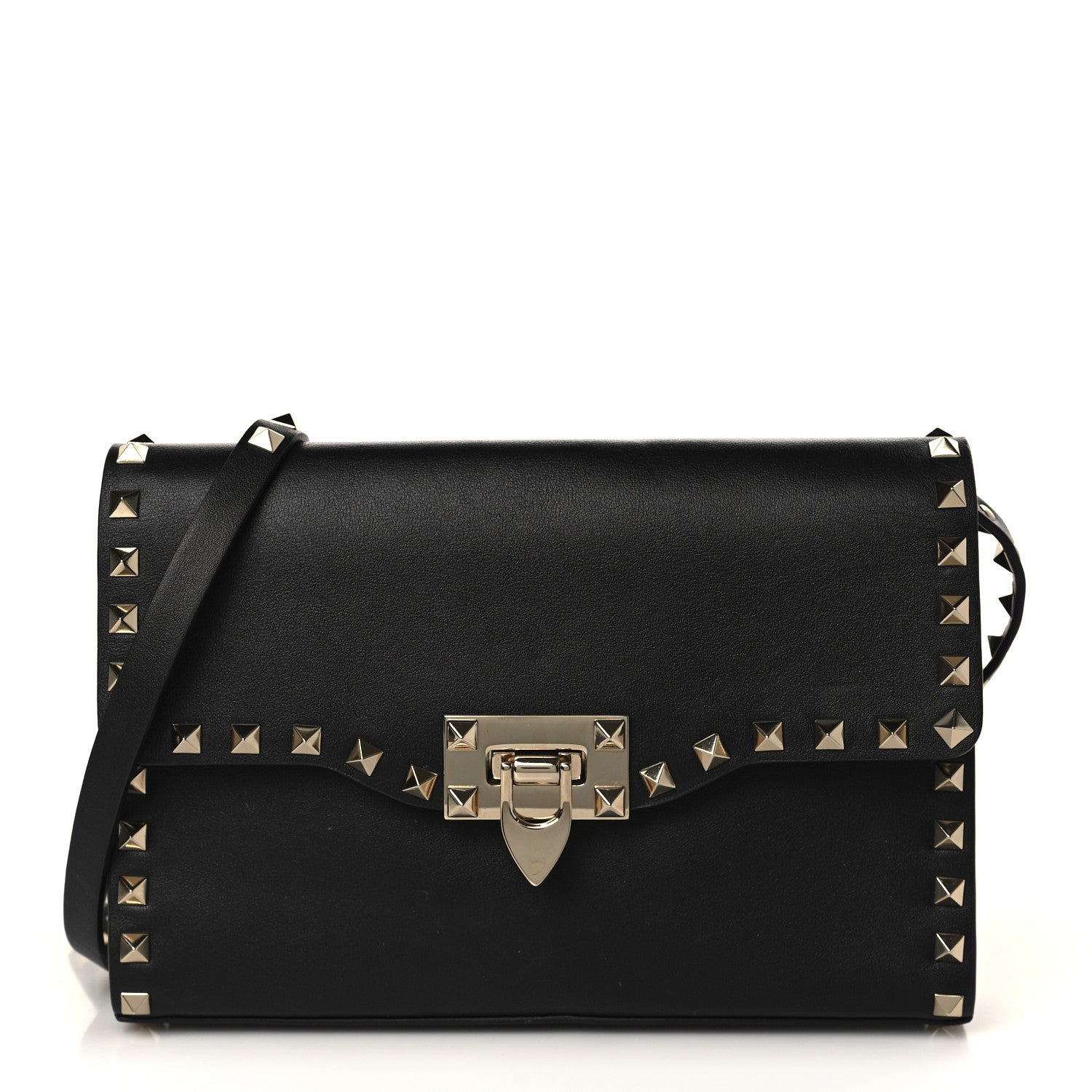 Valentino Garavani Vitello Medium Rockstud Flip Lock Crossbody Bag Black 1 of 8