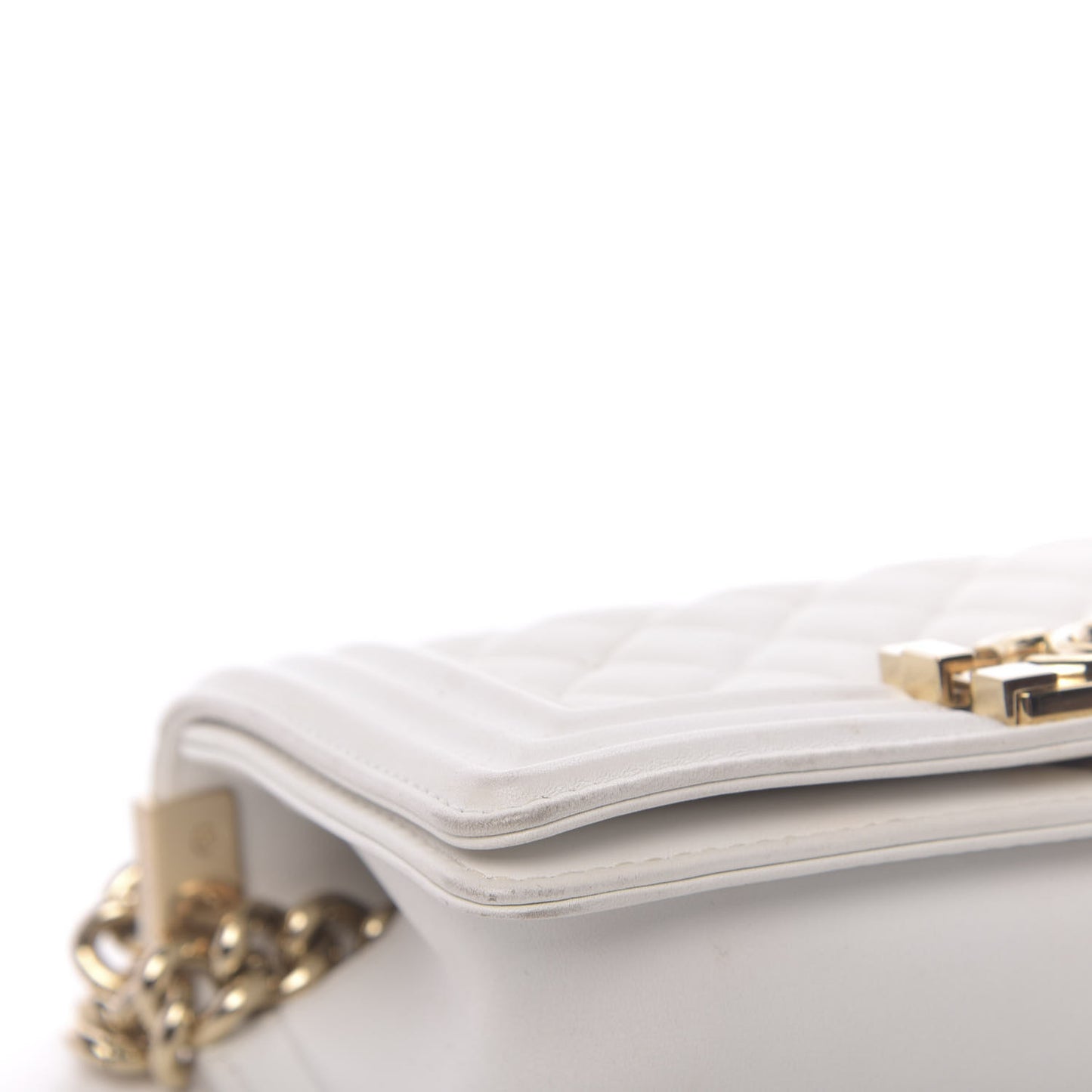Calfskin Quilted Small Boy Flap White