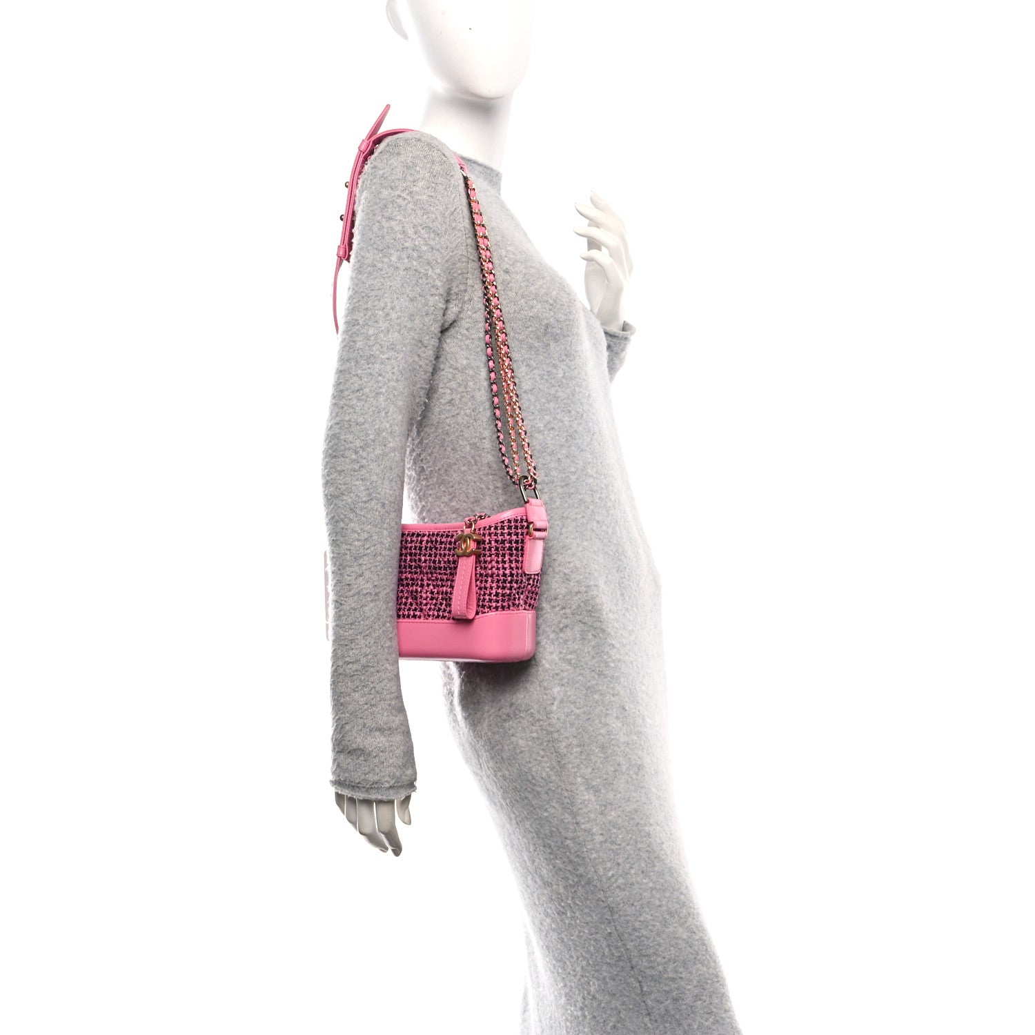 Chanel Tweed Calfskin Small Gabrielle Hobo Pink 2 of 10