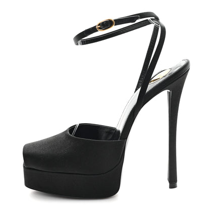 Saint Laurent Crepe Satin Liberat Platform Sandals 38.5 Black 1 of 8