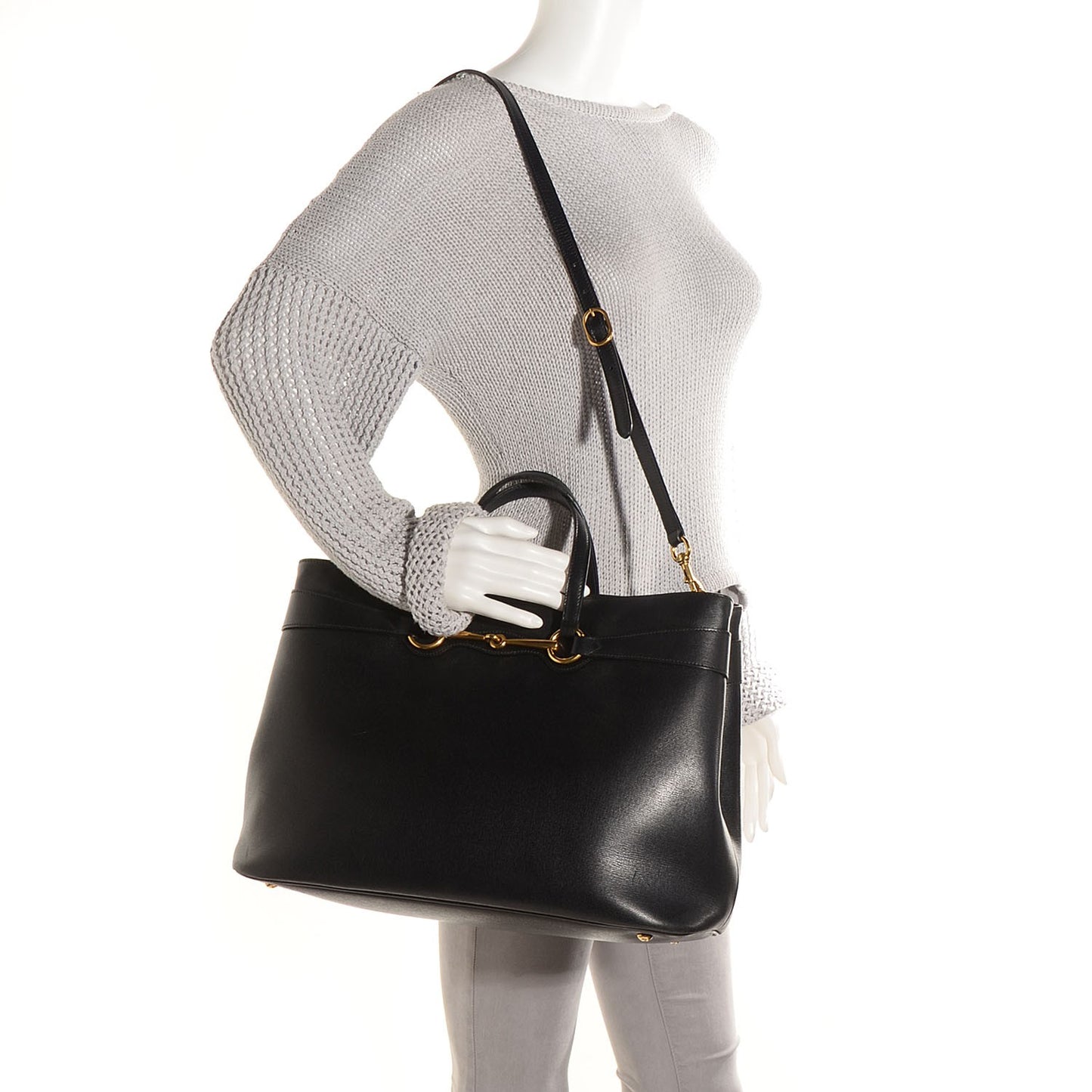Textured Calfskin Large Bright Bit Tote Black