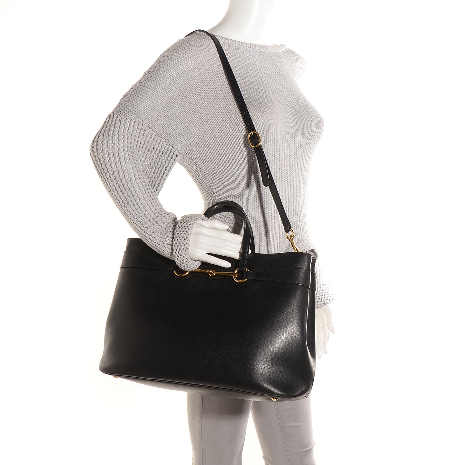 Gucci Textured Calfskin Large Bright Bit Tote Black 2 of 7