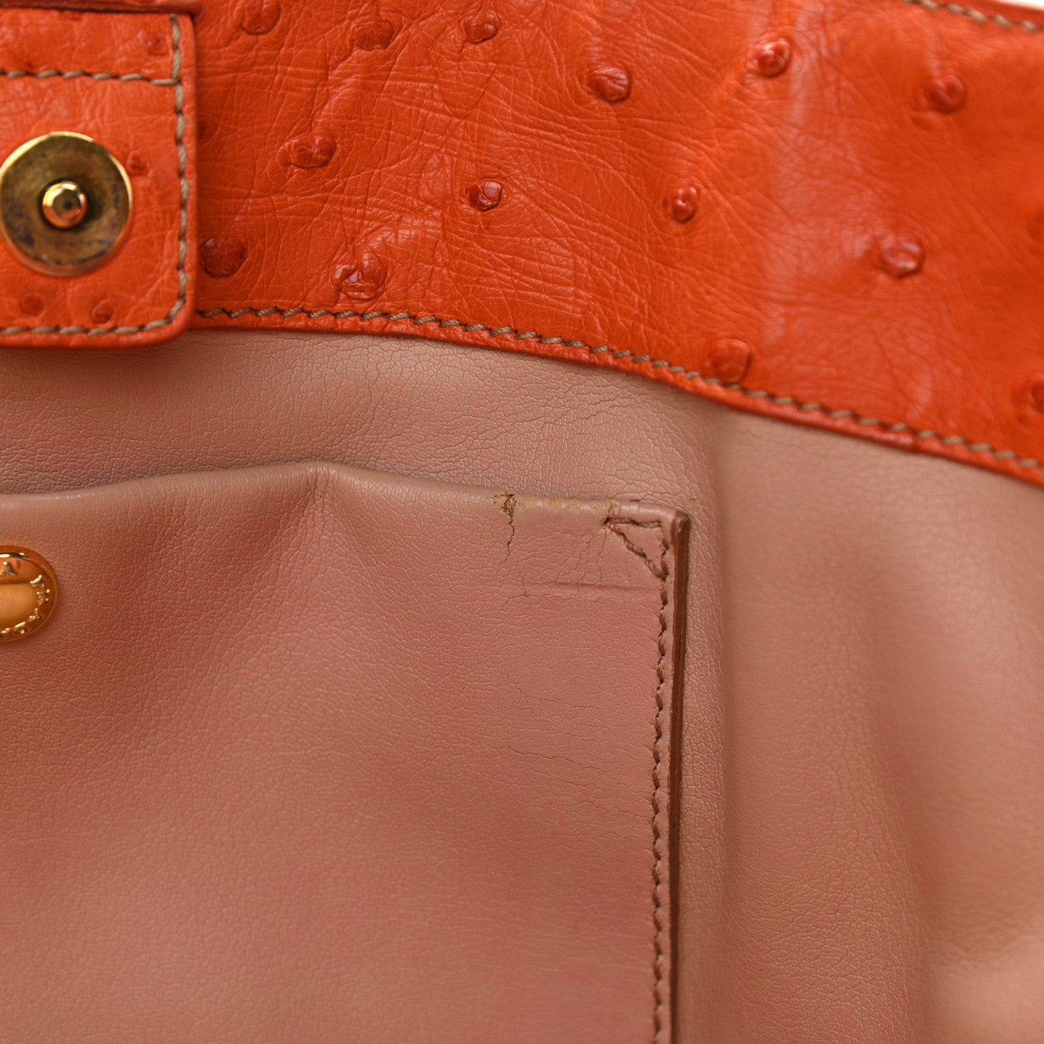 Prada Ostrich Double Zip Tote Papaya 14 of 18