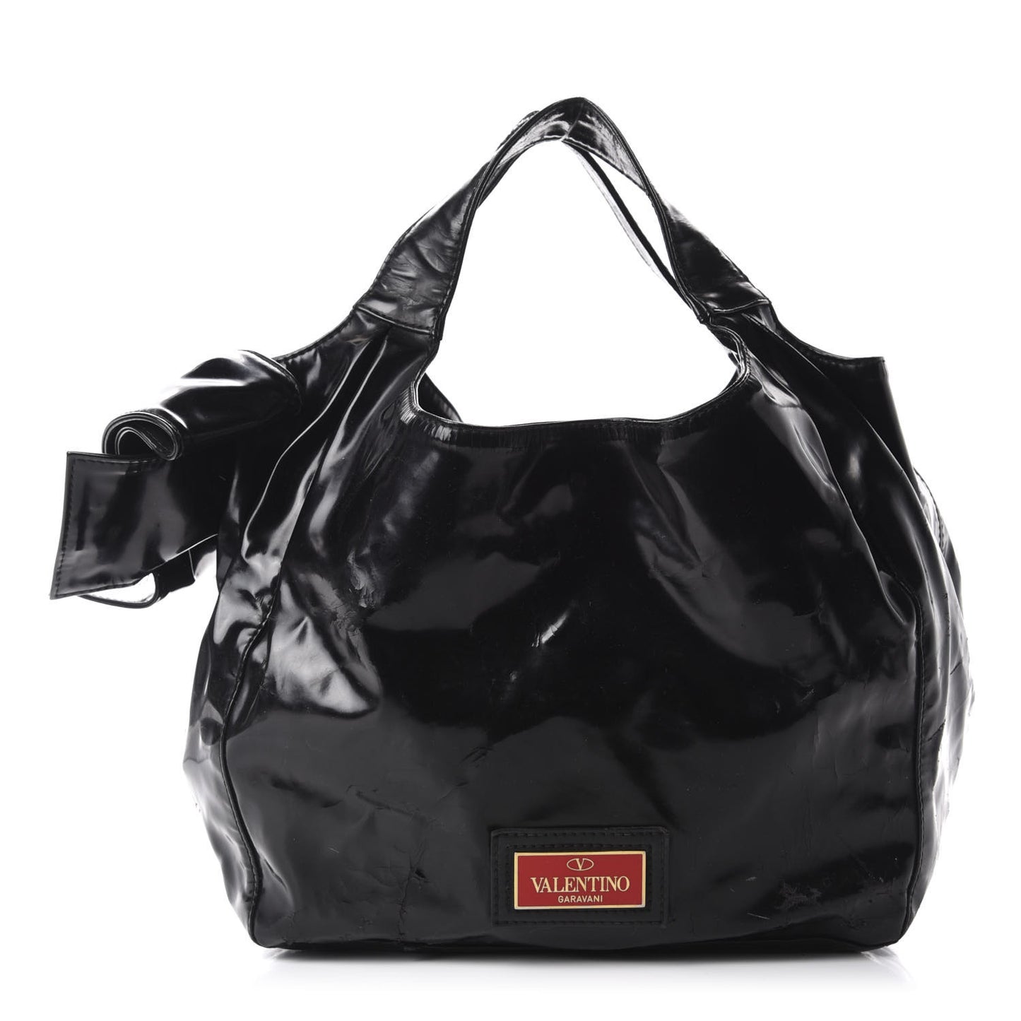 Patent Lacca Large Nuage Bow Hobo Black