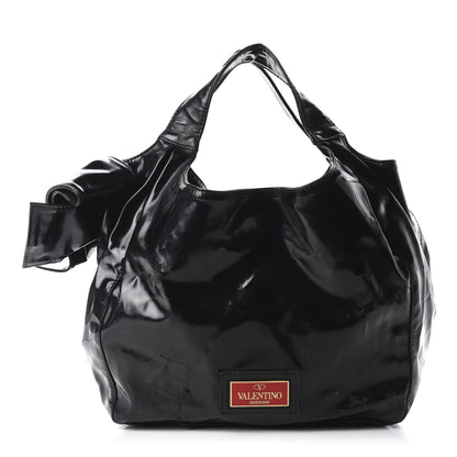 Valentino Garavani Patent Lacca Large Nuage Bow Hobo Black 1 of 15