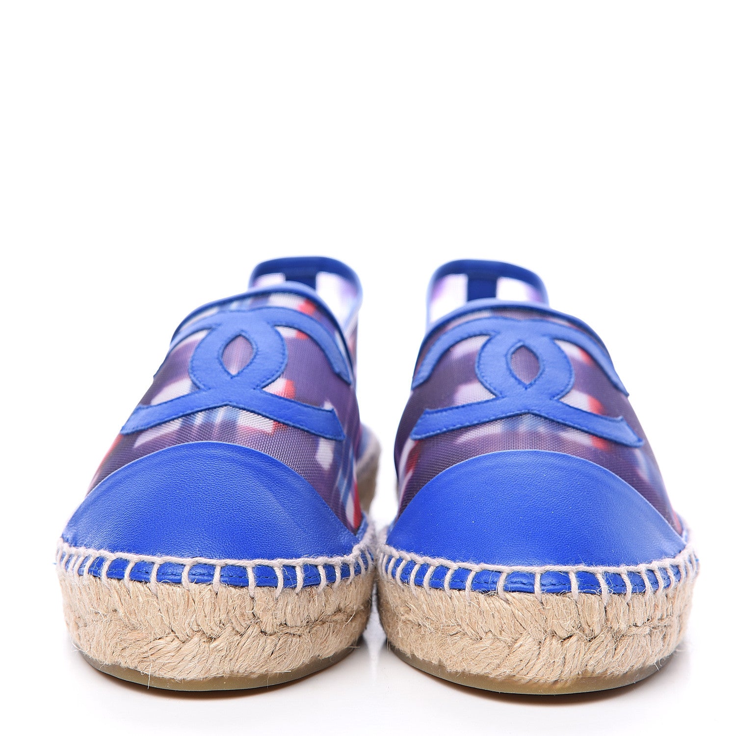Chanel Mesh Lambskin Plaid Print CC Espadrilles 39 Blue White Red 2 of 9