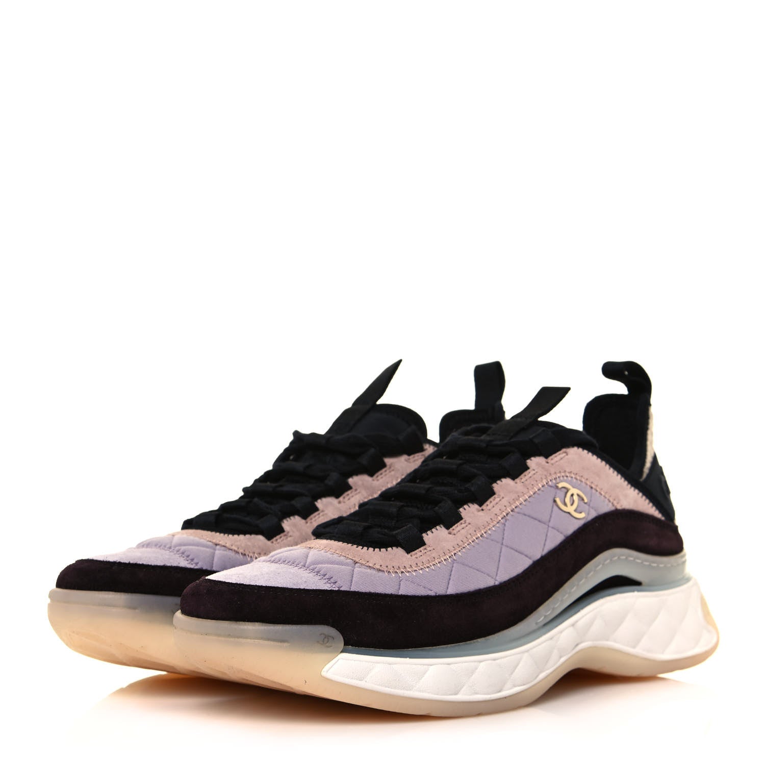 Chanel Velvet Calfskin Mixed Fibers CC Sneakers 40 Light Purple Beige 3 of 8
