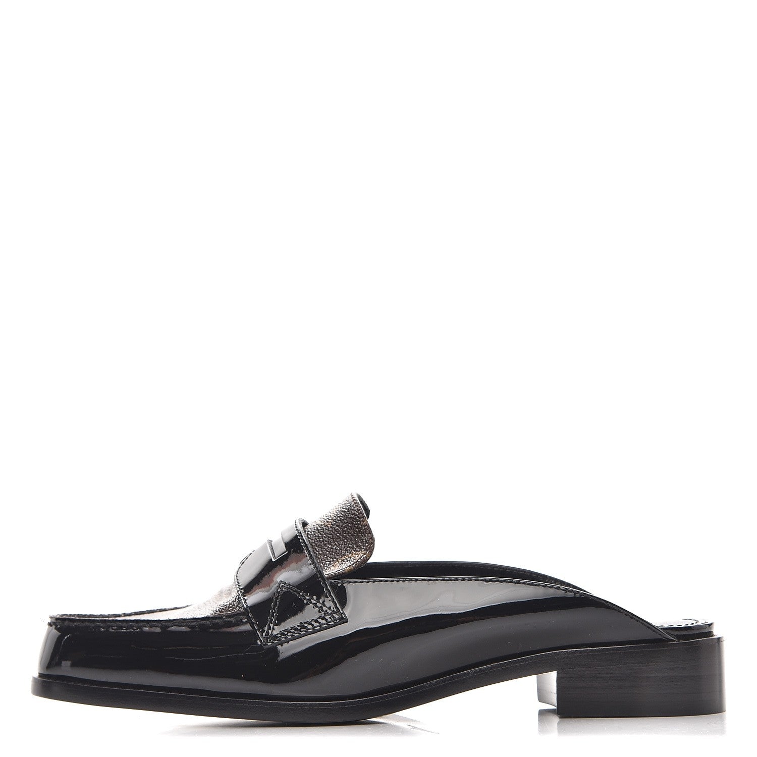 Louis Vuitton Monogram Patent Academy Open Back Loafers 37.5 Black 1 of 8